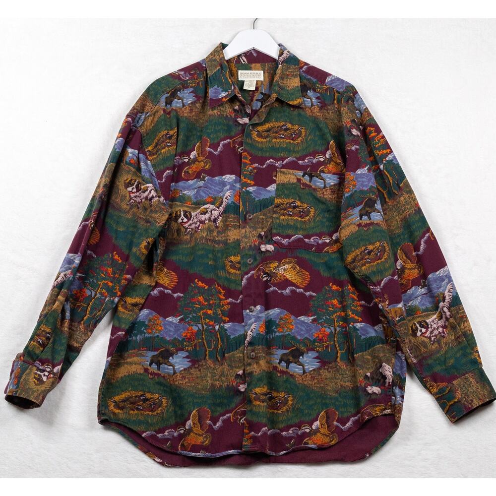 BANANA REPUBLIC SAFARI & TRAVEL Animal‎ Outdoor Hunting Button Up Shirt Mens XL